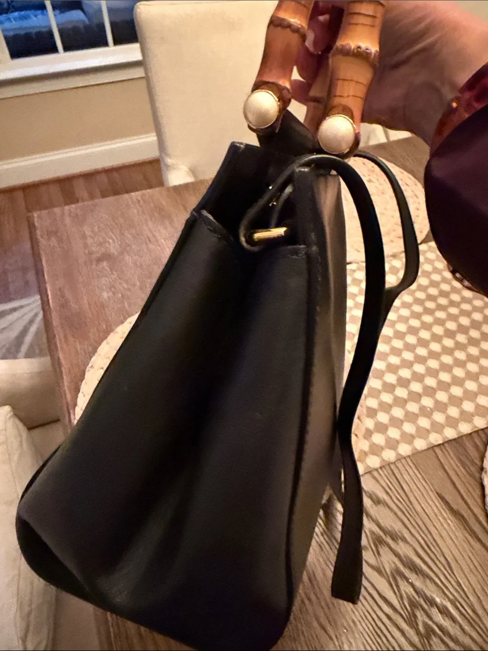 Gucci Black Leather Crossbody with Bamboo Top Handles